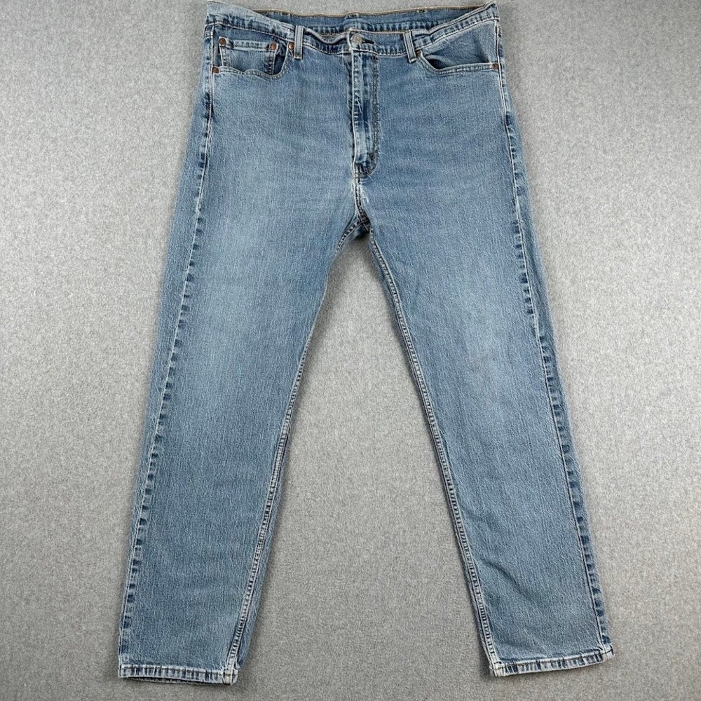 Levis 505 Mens Jeans 40x32 Light Wash Straight Fit Denim Pants‎ Distressed